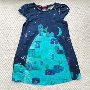 Fabula Girls Size 8 Night Sky Village Print Short Sleeve Cotton A-Line Dress